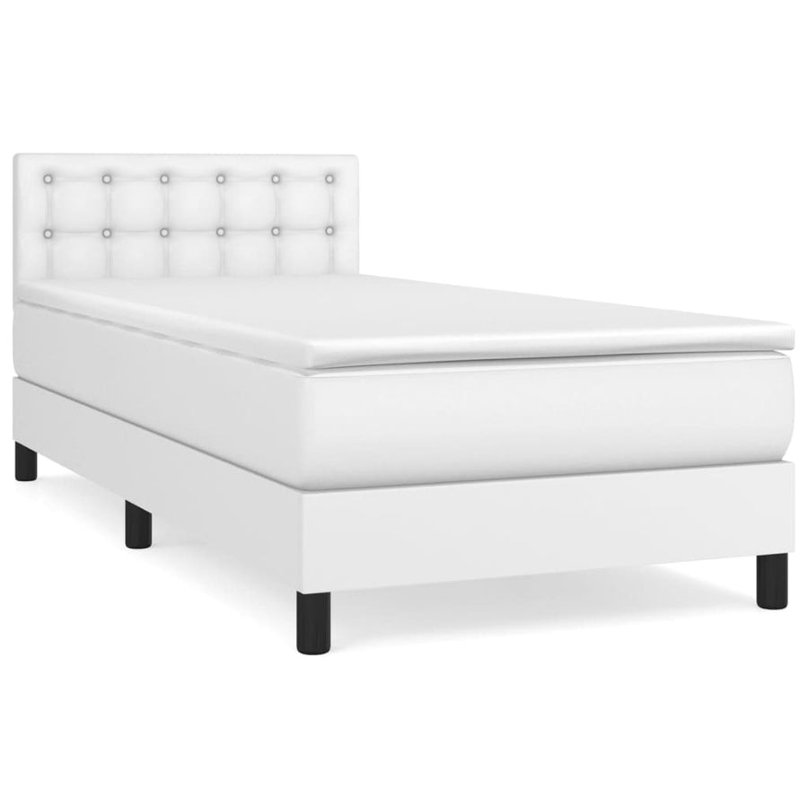 Boxspring Met Matras Kunstleer Wit 90 x 190 cm Knopen