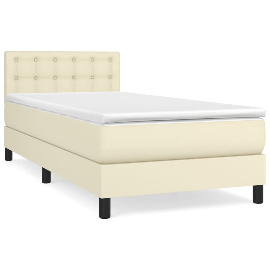 Boxspring Met Matras Kunstleer Crèmekleurig 90X190 Cm 90 x 190 cm