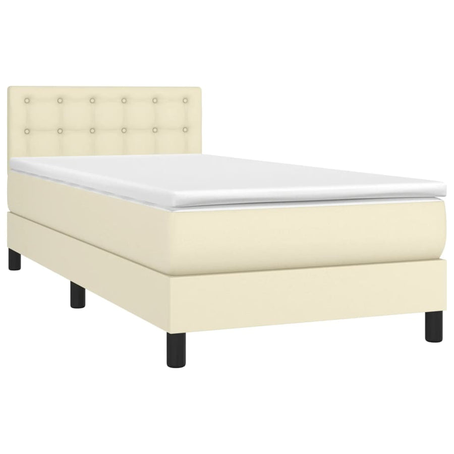 Boxspring Met Matras Kunstleer Crèmekleurig 90X190 Cm 90 x 190 cm