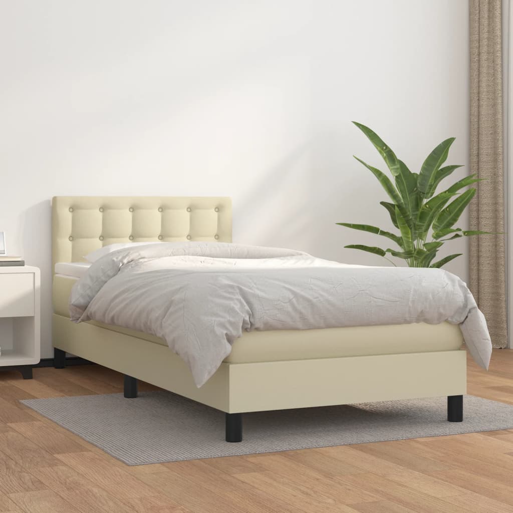 Boxspring Met Matras Kunstleer Crèmekleurig 90X190 Cm 90 x 190 cm