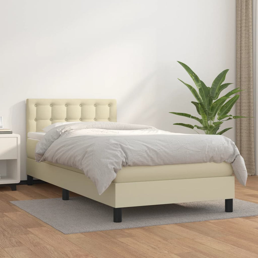 Boxspring Met Matras Kunstleer Crèmekleurig 90X190 Cm 90 x 190 cm