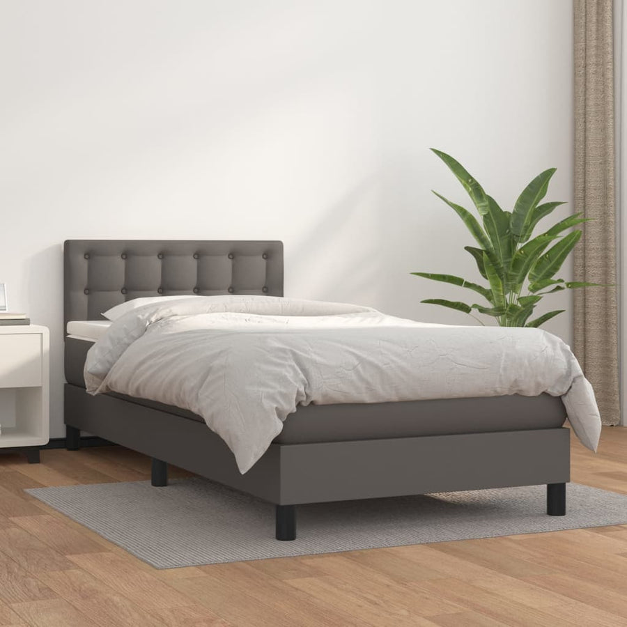 Boxspring Met Matras Kunstleer Grijs 90 x 190 cm Knopen