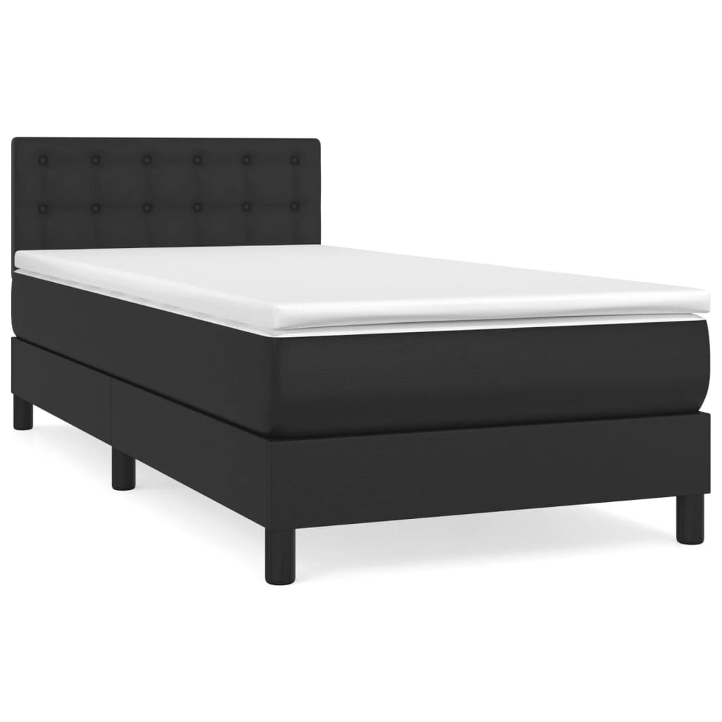 Boxspring Met Matras Kunstleer Zwart 90 x 200 cm Knopen