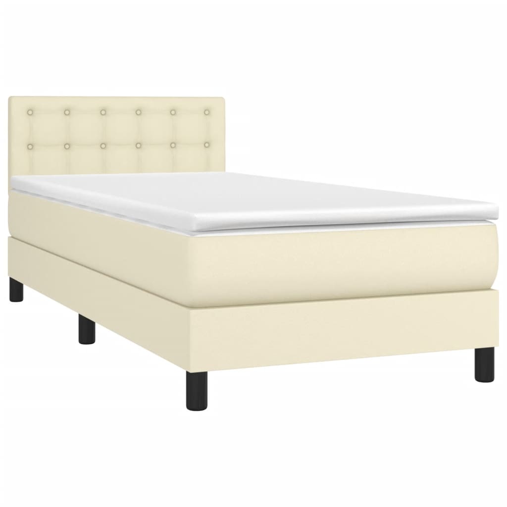 Boxspring Met Matras Kunstleer Kleurig Crème 90 x 200 cm Knopen