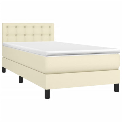 Boxspring Met Matras Kunstleer Kleurig Crème 90 x 200 cm Knopen