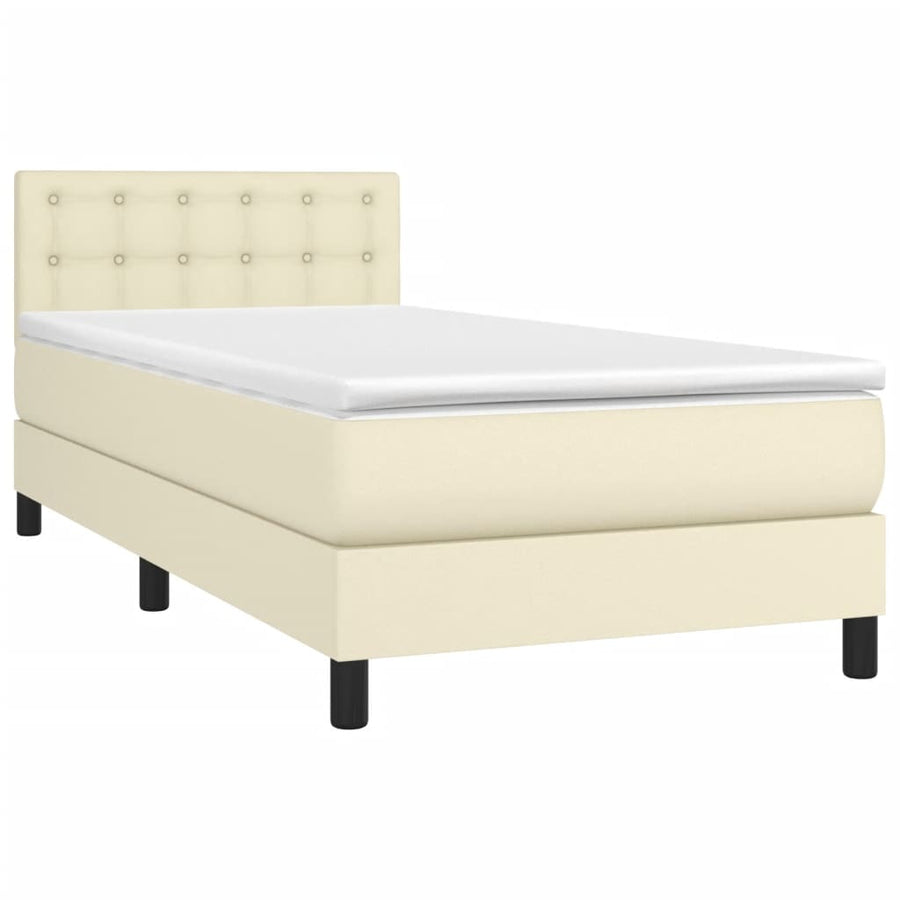 Boxspring Met Matras Kunstleer Kleurig Crème 90 x 200 cm Knopen