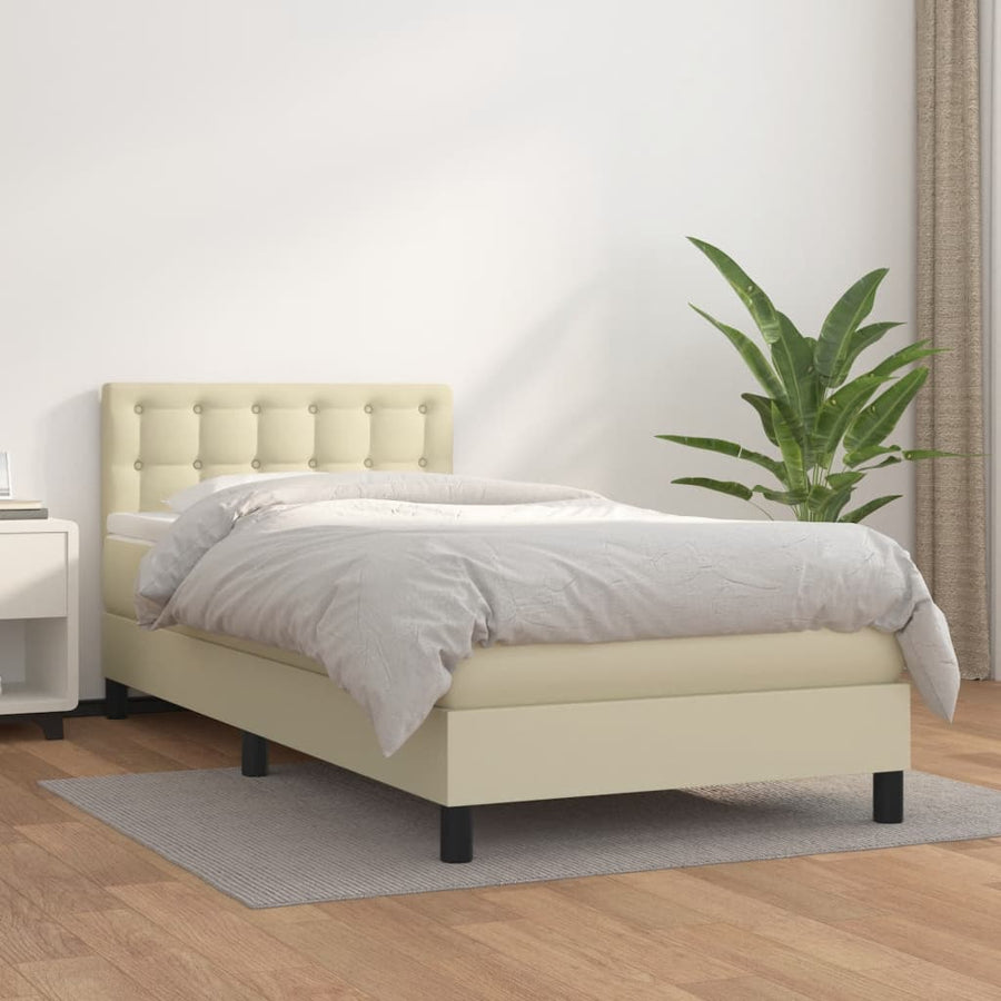 Boxspring Met Matras Kunstleer Kleurig Crème 90 x 200 cm Knopen