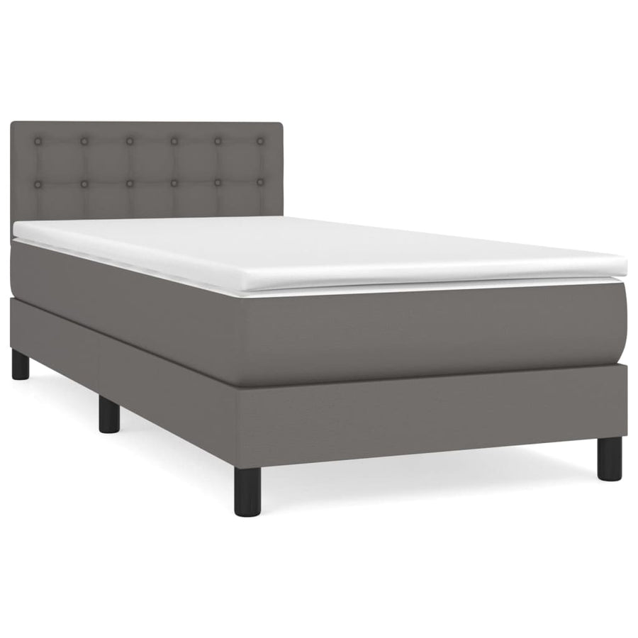 Boxspring Met Matras Kunstleer Grijs 90 x 200 cm Knopen
