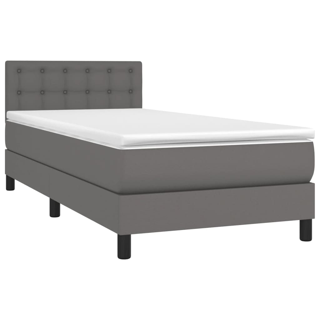 Boxspring Met Matras Kunstleer Grijs 90 x 200 cm Knopen
