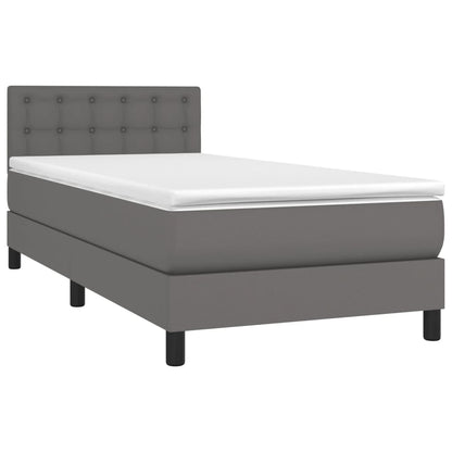 Boxspring Met Matras Kunstleer Grijs 90 x 200 cm Knopen