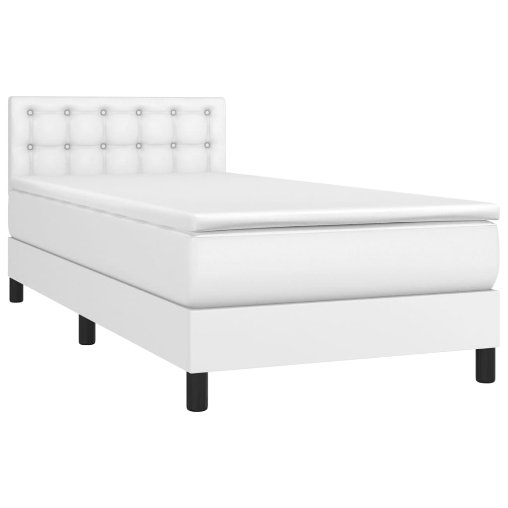 Boxspring Met Matras Kunstleer Wit 100 x 200 cm Knopen