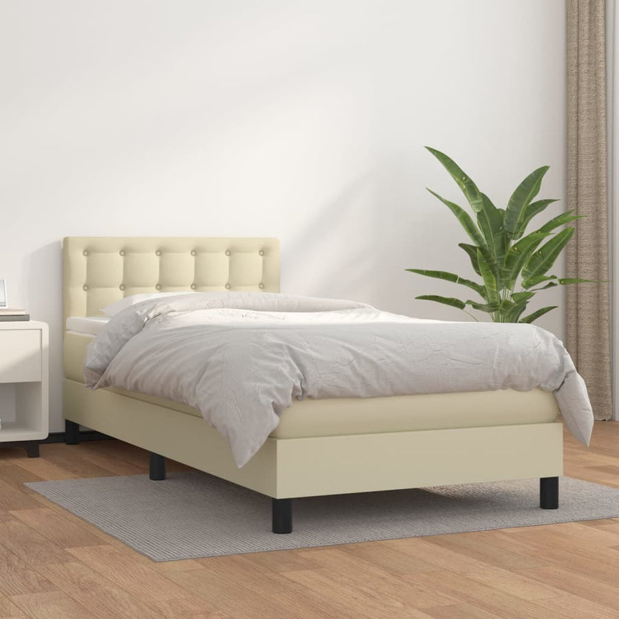 Boxspring met matras kunstleer crèmekleurig 100x200 cm