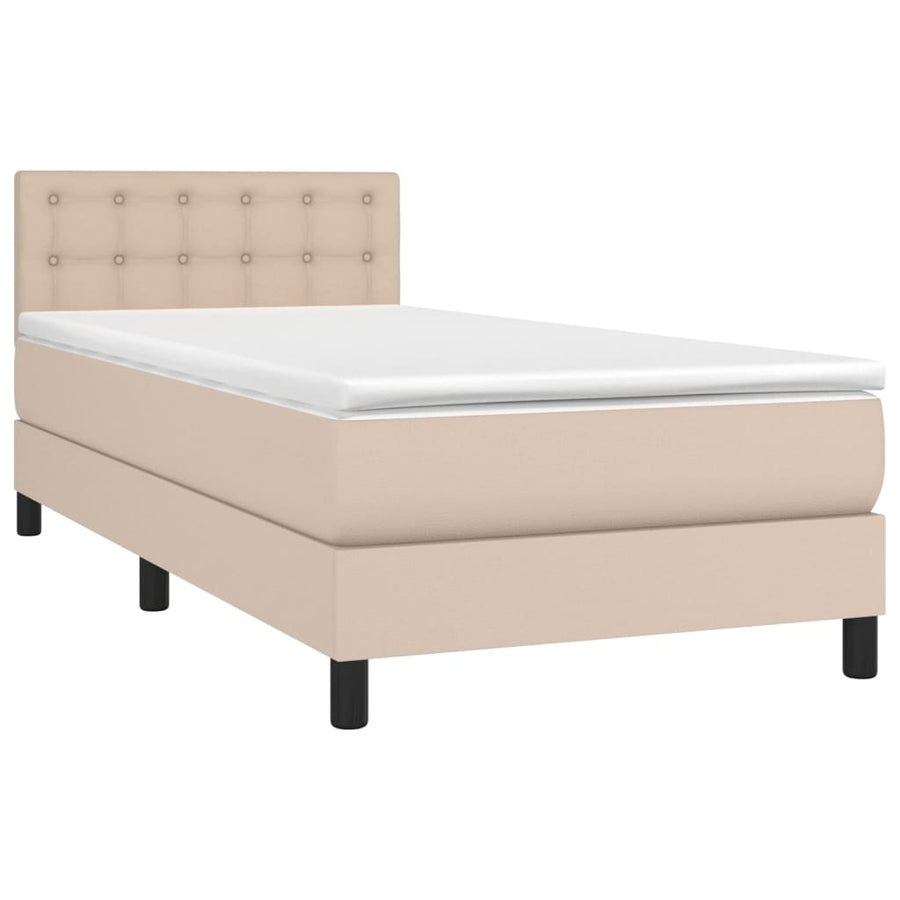 Boxspring met matras kunstleer cappuccinokleurig 100x200 cm 100 x 200 cm Knopen