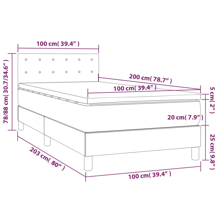 Boxspring met matras kunstleer cappuccinokleurig 100x200 cm 100 x 200 cm Knopen