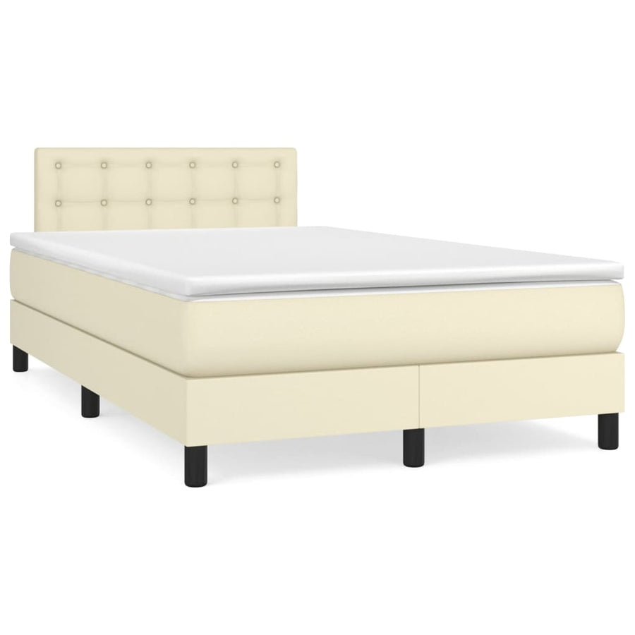 Boxspring Met Matras Kunstleer Crèmekleurig 120X200 Cm 120 x 200 cm