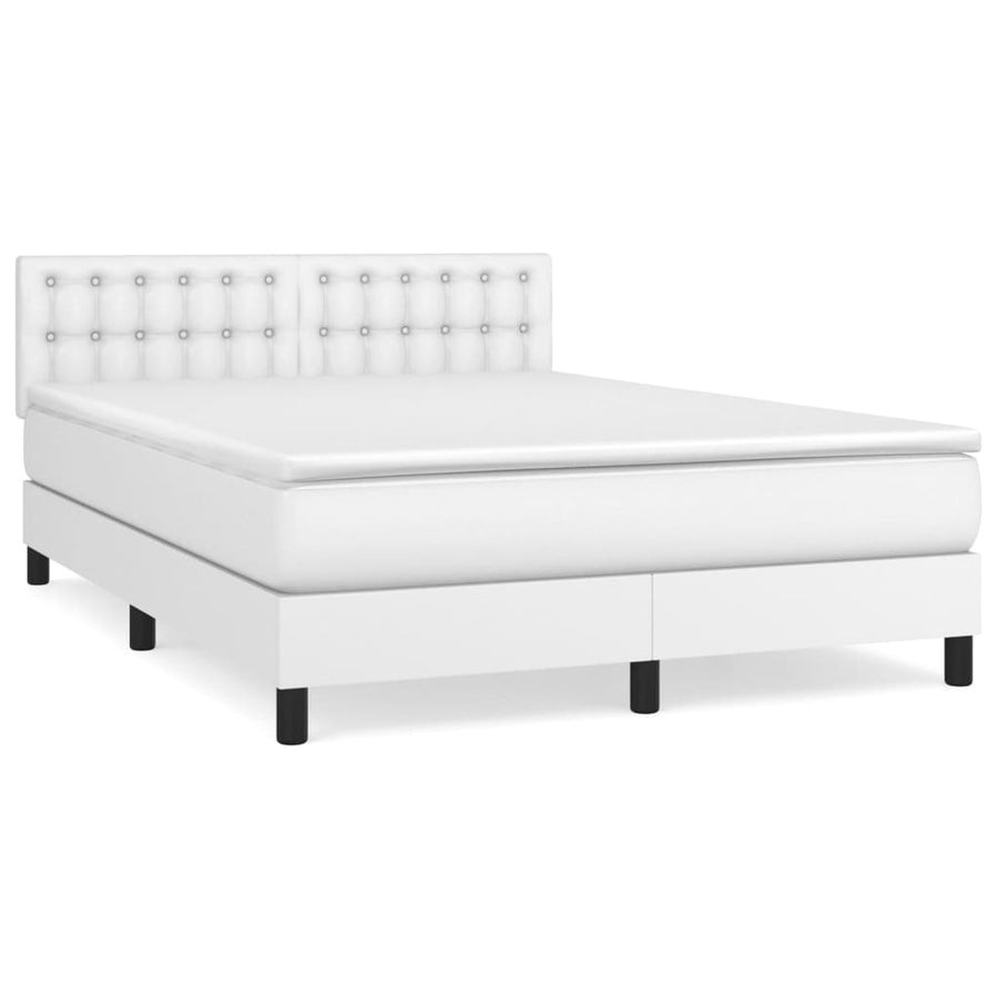 Boxspring Met Matras Kunstleer Wit 140 x 190 cm Knopen
