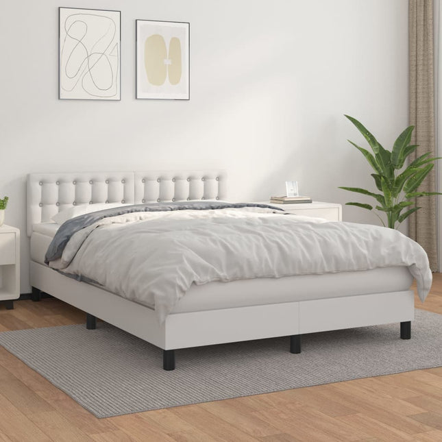 Boxspring Met Matras Kunstleer Wit 140 x 190 cm Knopen