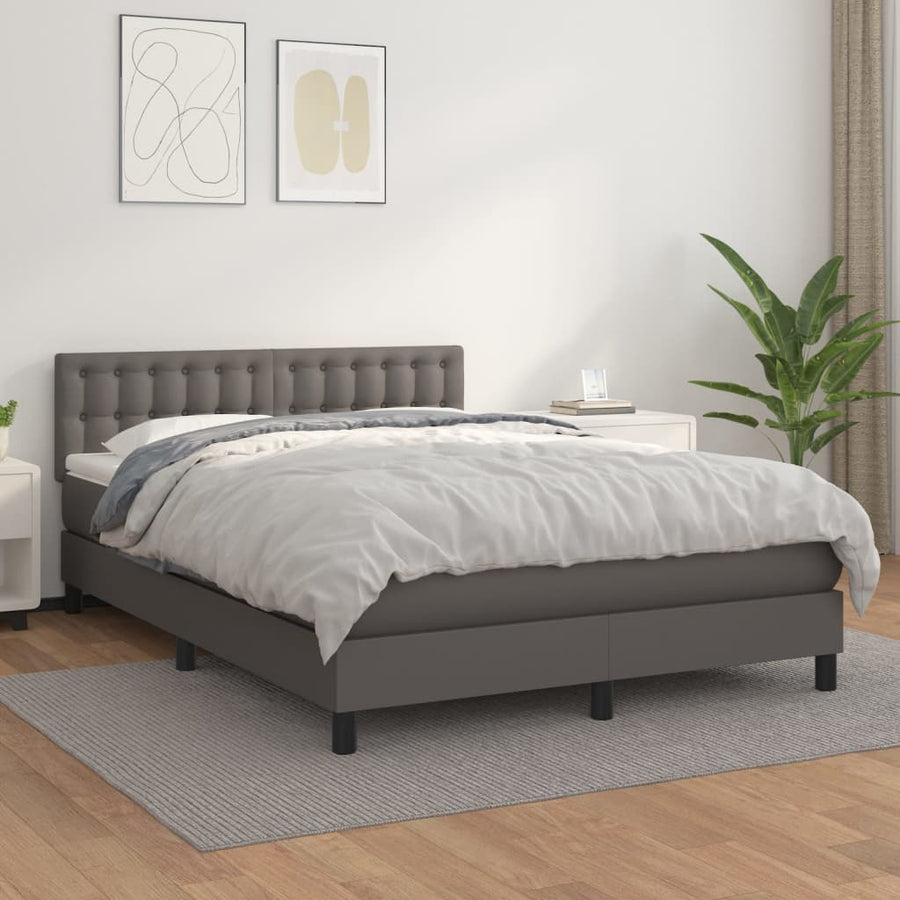 Boxspring Met Matras Kunstleer Grijs 140 x 190 cm Knopen