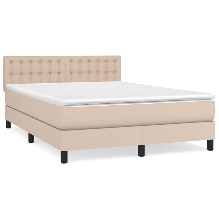 Boxspring Met Matras Kunstleer Kleurig Cappuccino 140 x 190 cm Knopen