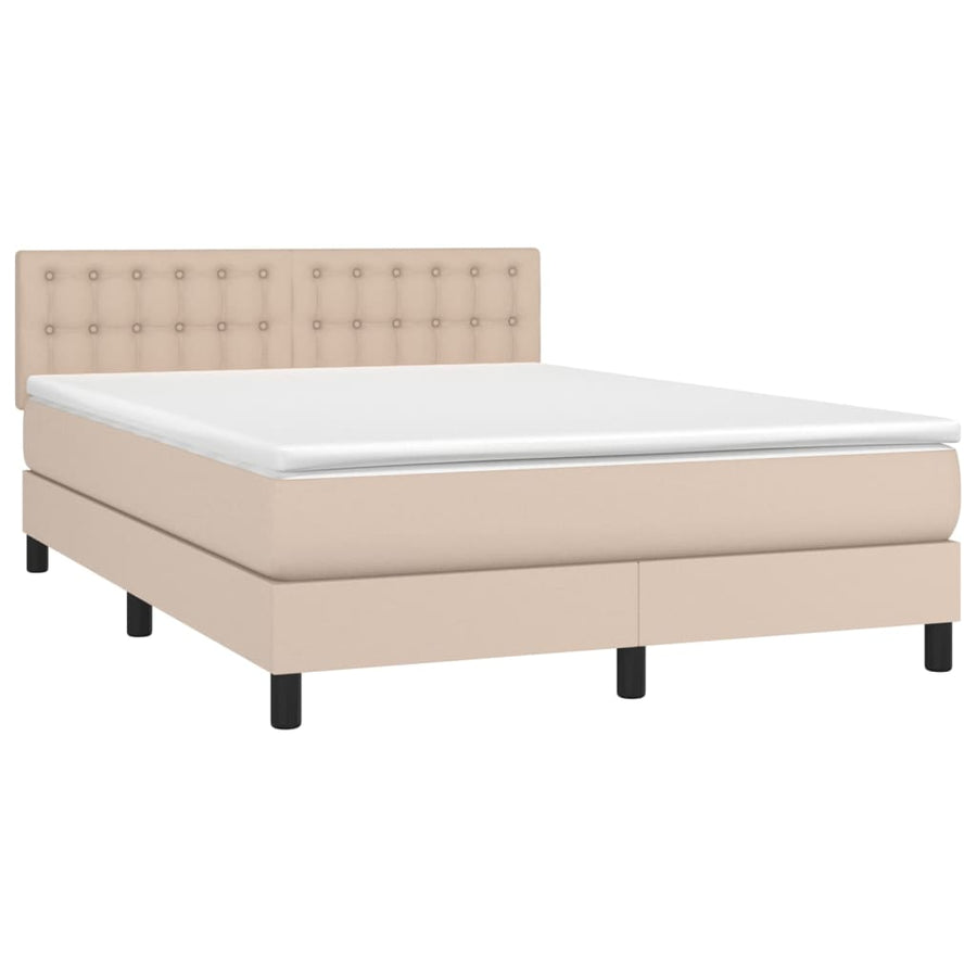 Boxspring Met Matras Kunstleer Kleurig Cappuccino 140 x 190 cm Knopen