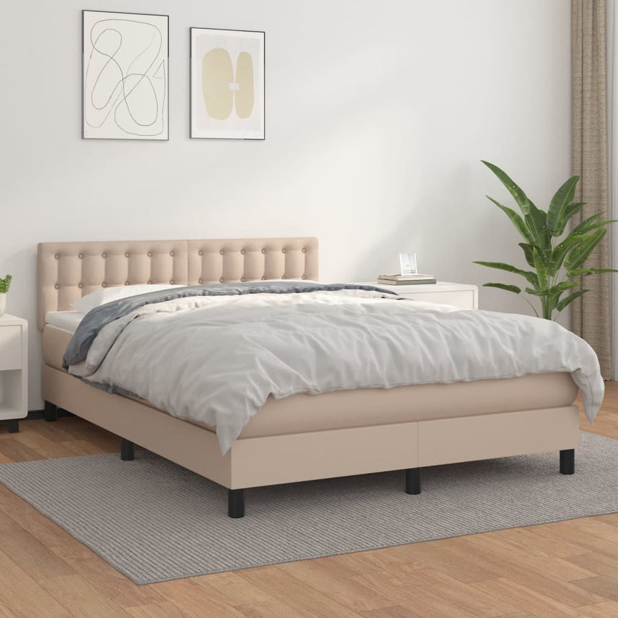 Boxspring Met Matras Kunstleer Kleurig Cappuccino 140 x 190 cm Knopen