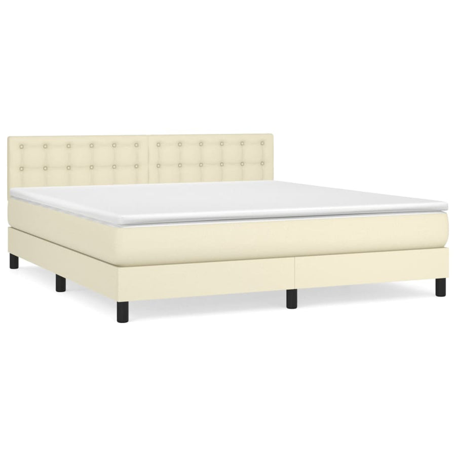 Boxspring Met Matras Kunstleer Crèmekleurig 160X200 Cm 160 x 200 cm