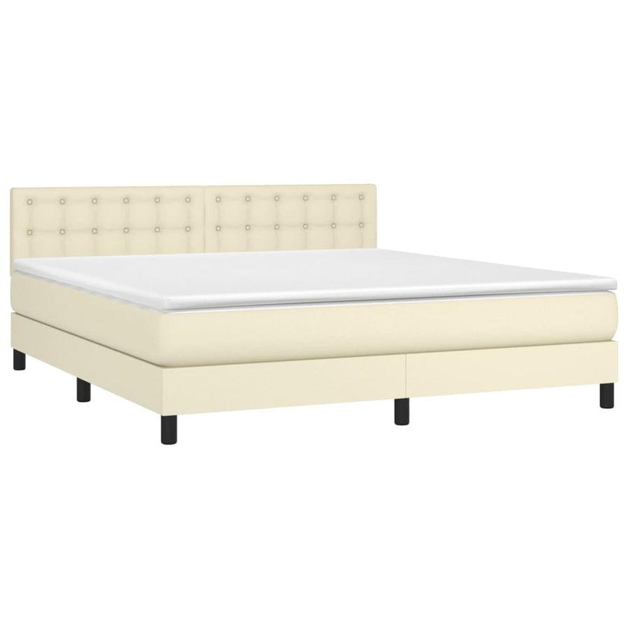 Boxspring Met Matras Kunstleer Crèmekleurig 160X200 Cm 160 x 200 cm