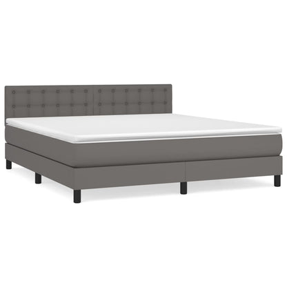 Boxspring Met Matras Kunstleer Grijs 160 x 200 cm Knopen