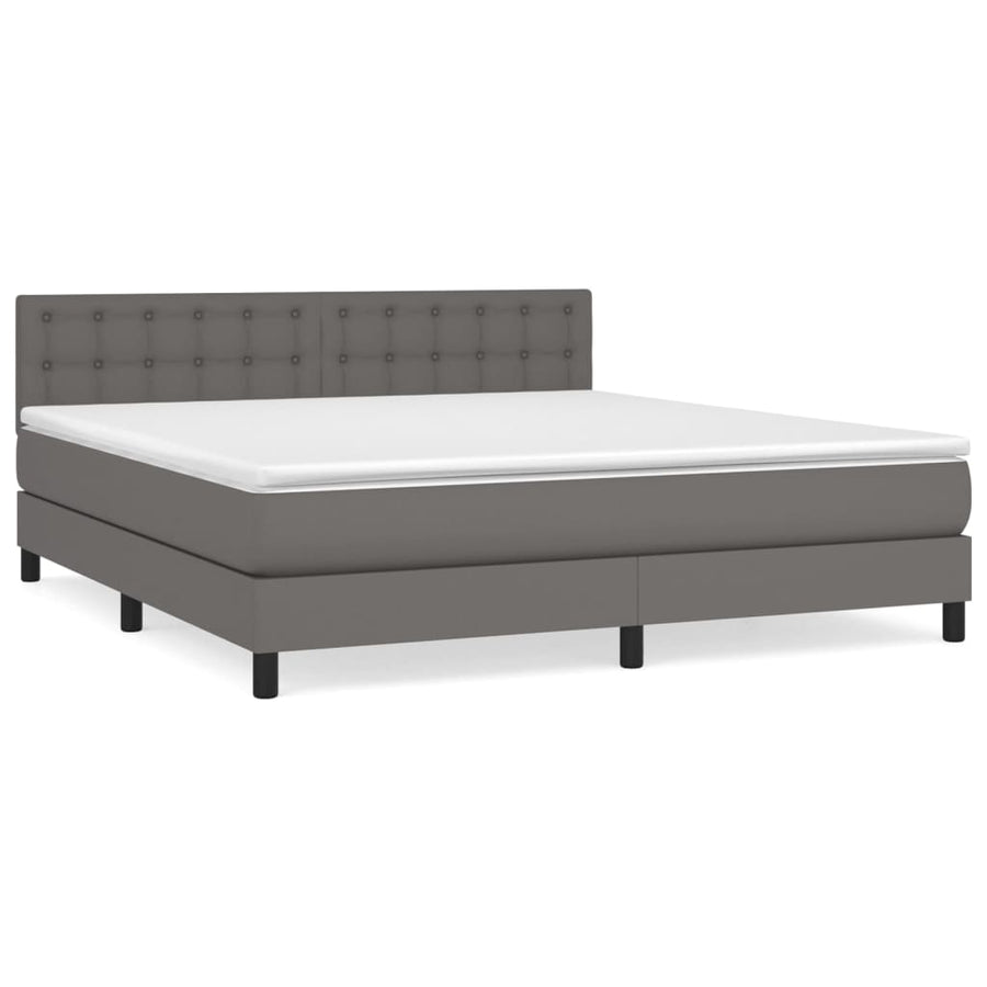 Boxspring Met Matras Kunstleer Grijs 160 x 200 cm Knopen