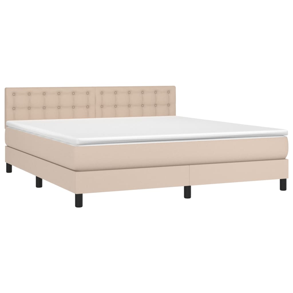 Boxspring Met Matras Kunstleer Kleurig Cappuccino 160 x 200 cm Knopen