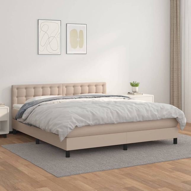 Boxspring Met Matras Kunstleer Kleurig Cappuccino 160 x 200 cm Knopen