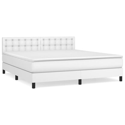 Boxspring Met Matras Kunstleer Wit 180 x 200 cm Knopen