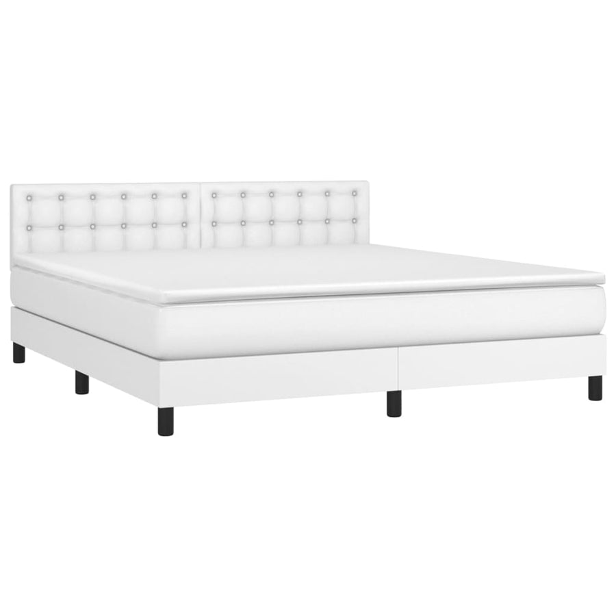 Boxspring Met Matras Kunstleer Wit 180 x 200 cm Knopen