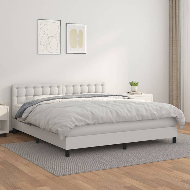 Boxspring Met Matras Kunstleer Wit 180 x 200 cm Knopen