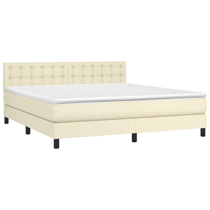 Boxspring Met Matras Kunstleer Crèmekleurig 180X200 Cm 180 x 200 cm