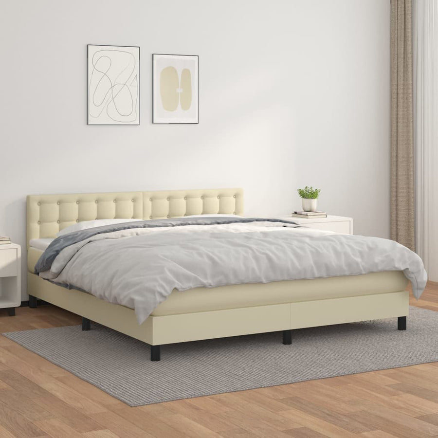 Boxspring Met Matras Kunstleer Crèmekleurig 180X200 Cm 180 x 200 cm