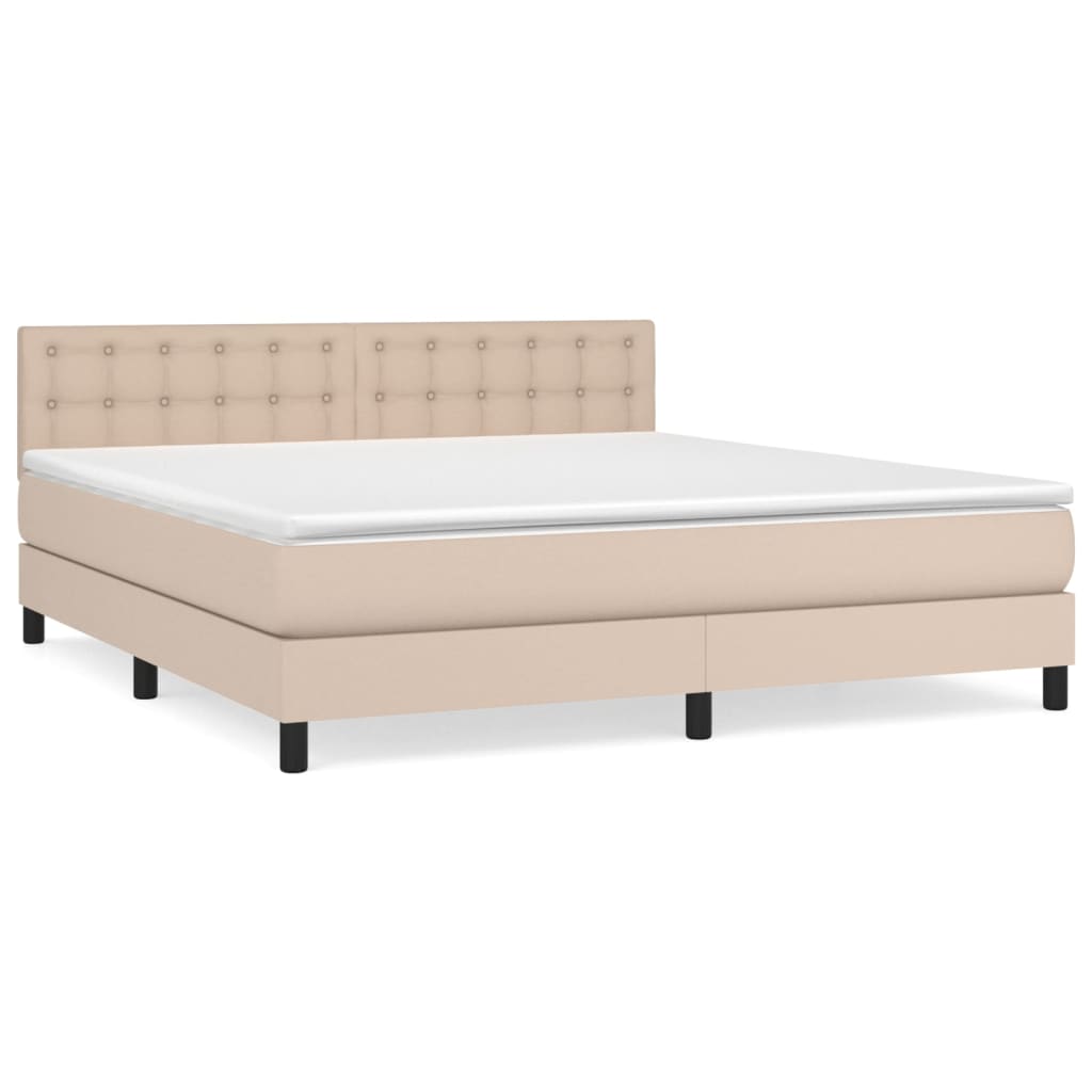 Boxspring Met Matras Kunstleer Kleurig Cappuccino 180 x 200 cm Knopen