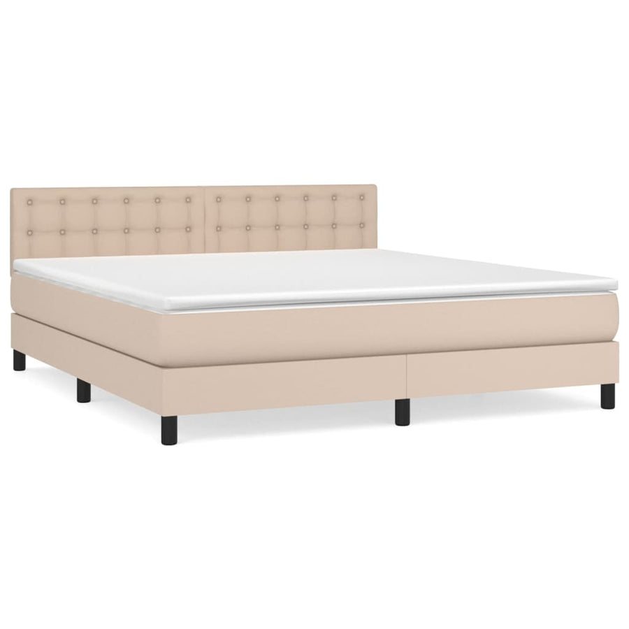 Boxspring Met Matras Kunstleer Kleurig Cappuccino 180 x 200 cm Knopen