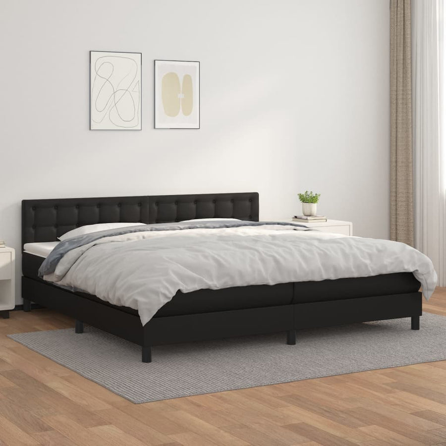 Boxspring Met Matras Kunstleer Zwart 200 x 200 cm Knopen
