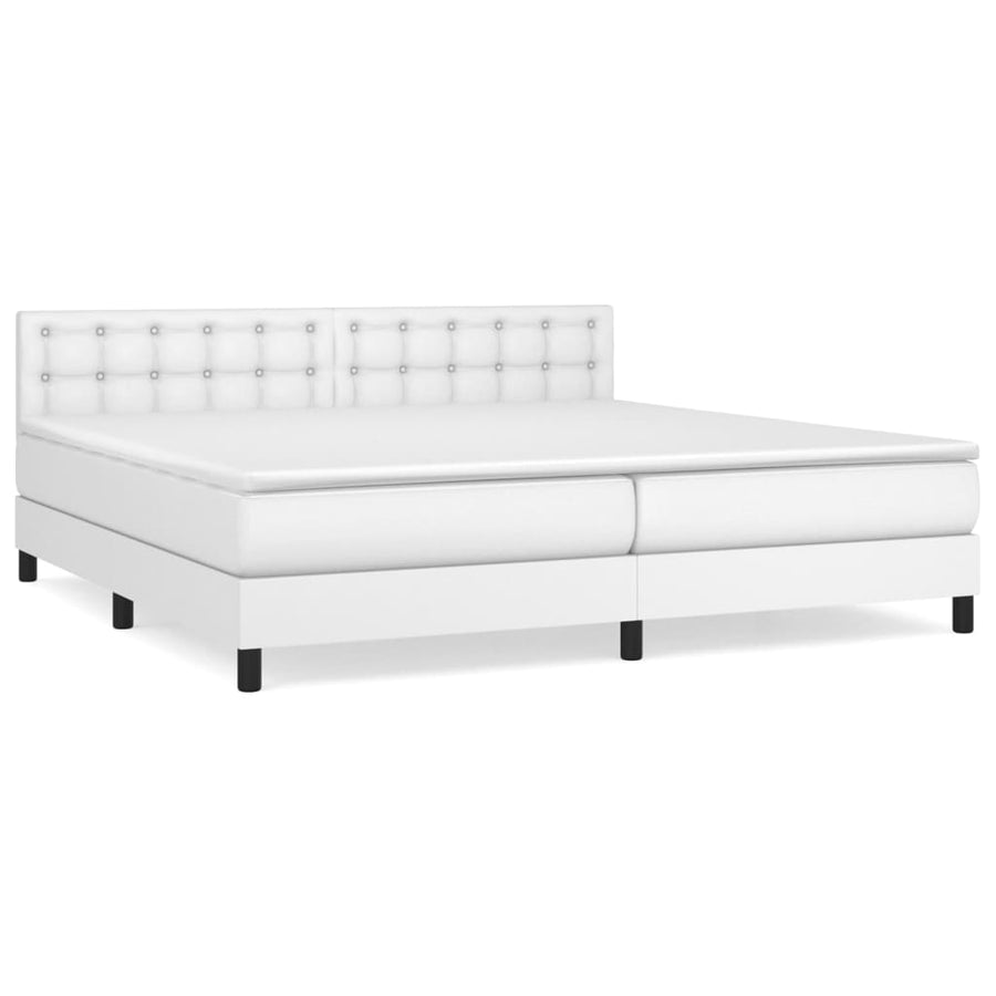 Boxspring Met Matras Kunstleer Wit 200 x 200 cm Knopen