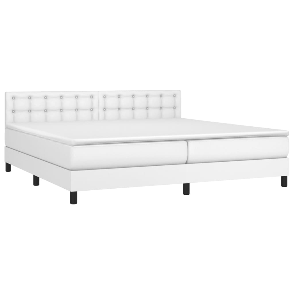 Boxspring Met Matras Kunstleer Wit 200 x 200 cm Knopen