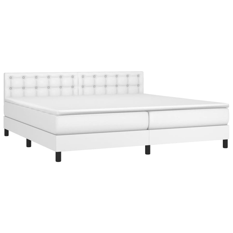 Boxspring Met Matras Kunstleer Wit 200 x 200 cm Knopen