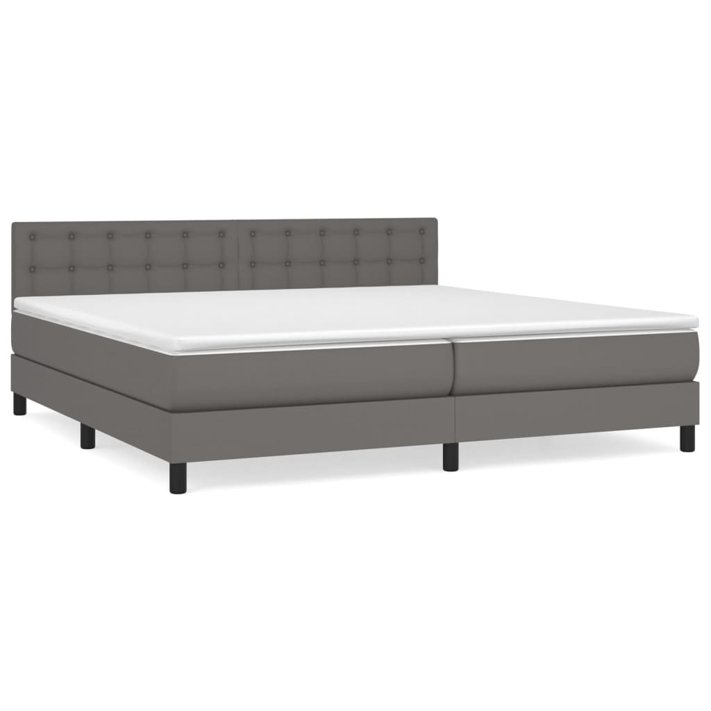 Boxspring Met Matras Kunstleer Grijs 200 x 200 cm Knopen