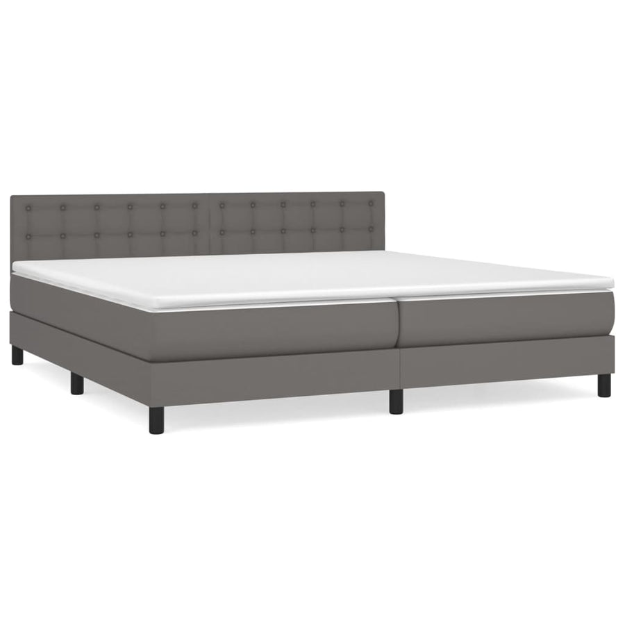 Boxspring Met Matras Kunstleer Grijs 200 x 200 cm Knopen