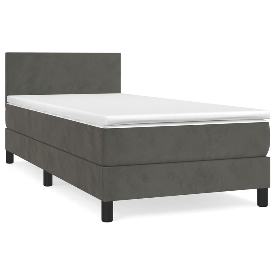 Boxspring Met Matras Fluweel Donkergrijs 80 x 200 cm Effen ontwerp