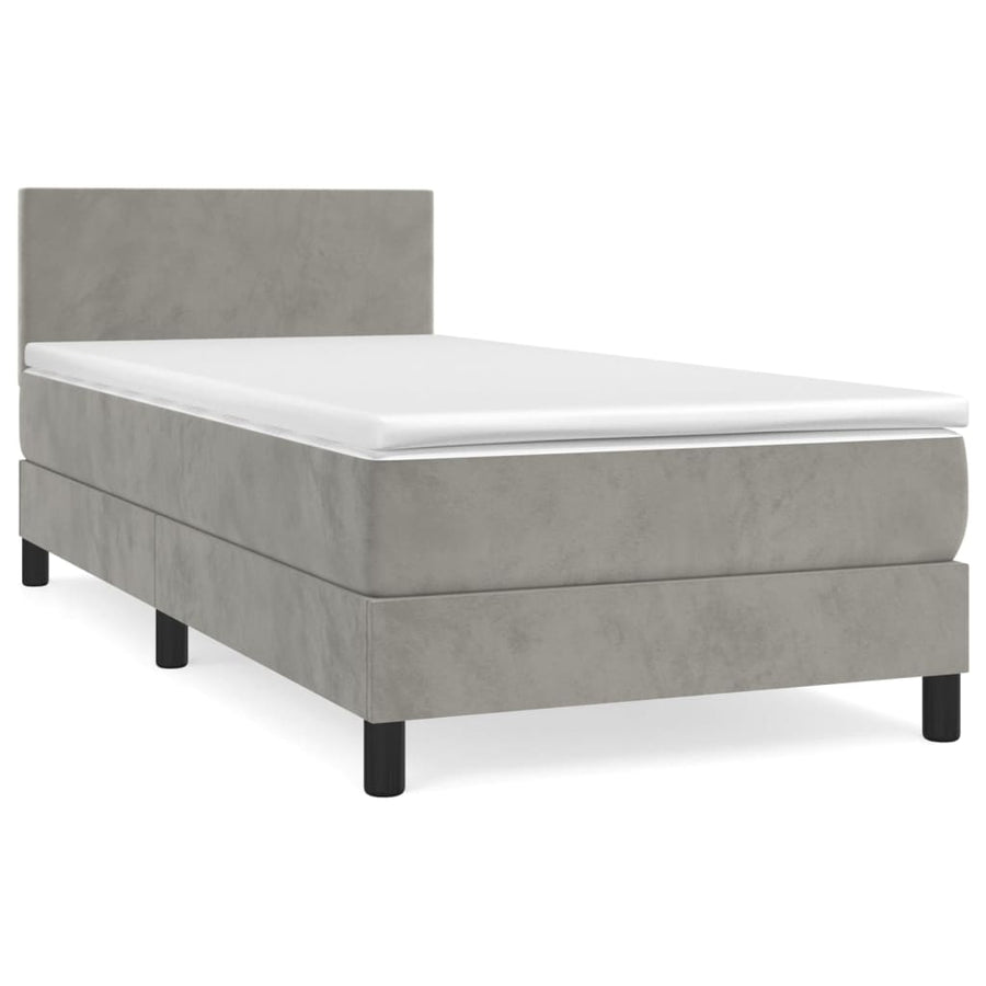 Boxspring Met Matras Fluweel Lichtgrijs 90 x 190 cm Effen ontwerp