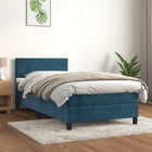 Boxspring met matras fluweel donkerblauw 90x190 cm 90 x 190 cm Effen ontwerp