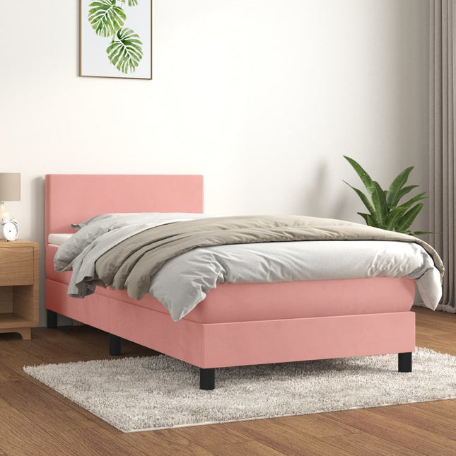 Boxspring met matras fluweel roze 90x190 cm 90 x 190 cm Roze