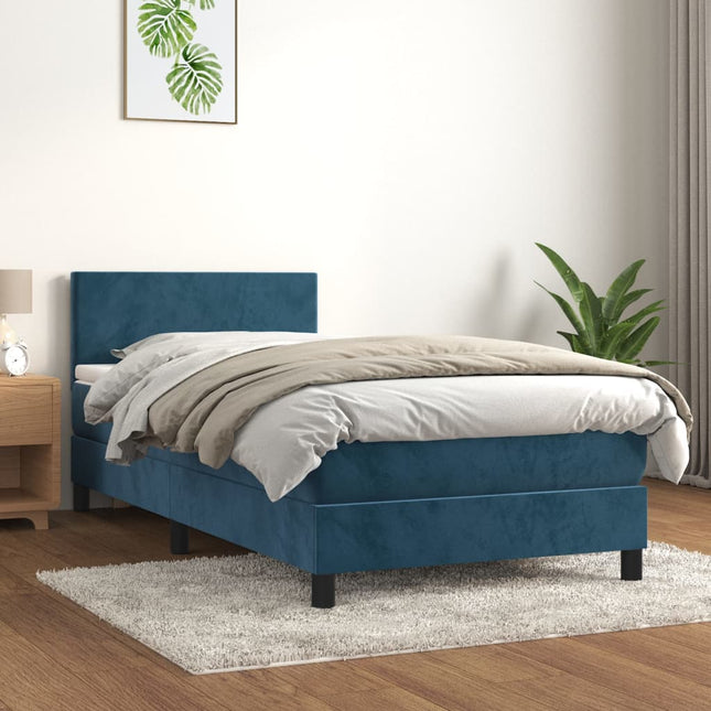 Boxspring met matras fluweel donkerblauw 90x200 cm 90 x 200 cm Effen ontwerp