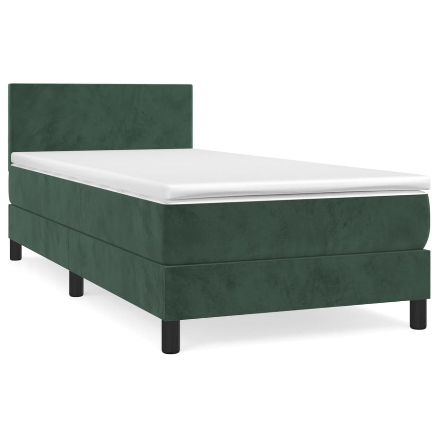 Boxspring Met Matras Fluweel Donkergroen 100 x 200 cm Effen ontwerp